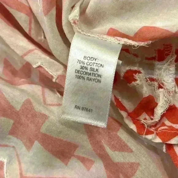 EUC J. Jill Silk Cotton Boho Western Aztec Embroidered Blouse White Coral Small - Picture 10 of 11